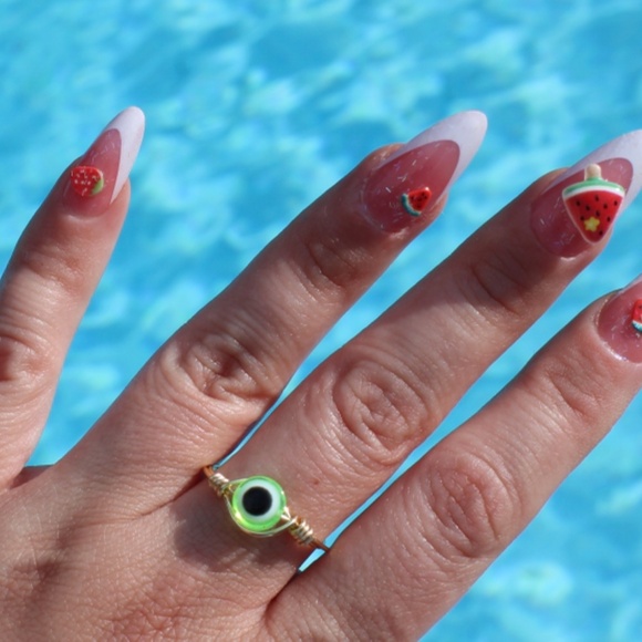 Lime Green Evil Eye Ring | Adjustable Rings | Lime Green | Evil Eye - Picture 3 of 3